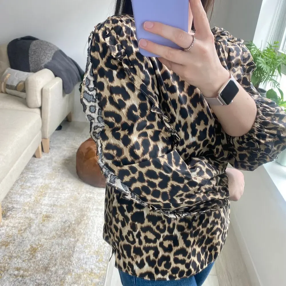 NEW J. Crew Animal Print Ruffle Sleeve Blouse Size Small